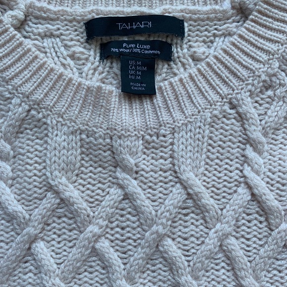 TAHARI Pure Luxe 70% Wool 30% Cashmere Sweeter Pink High Low Long Sleeves Sz M - Picture 4 of 11